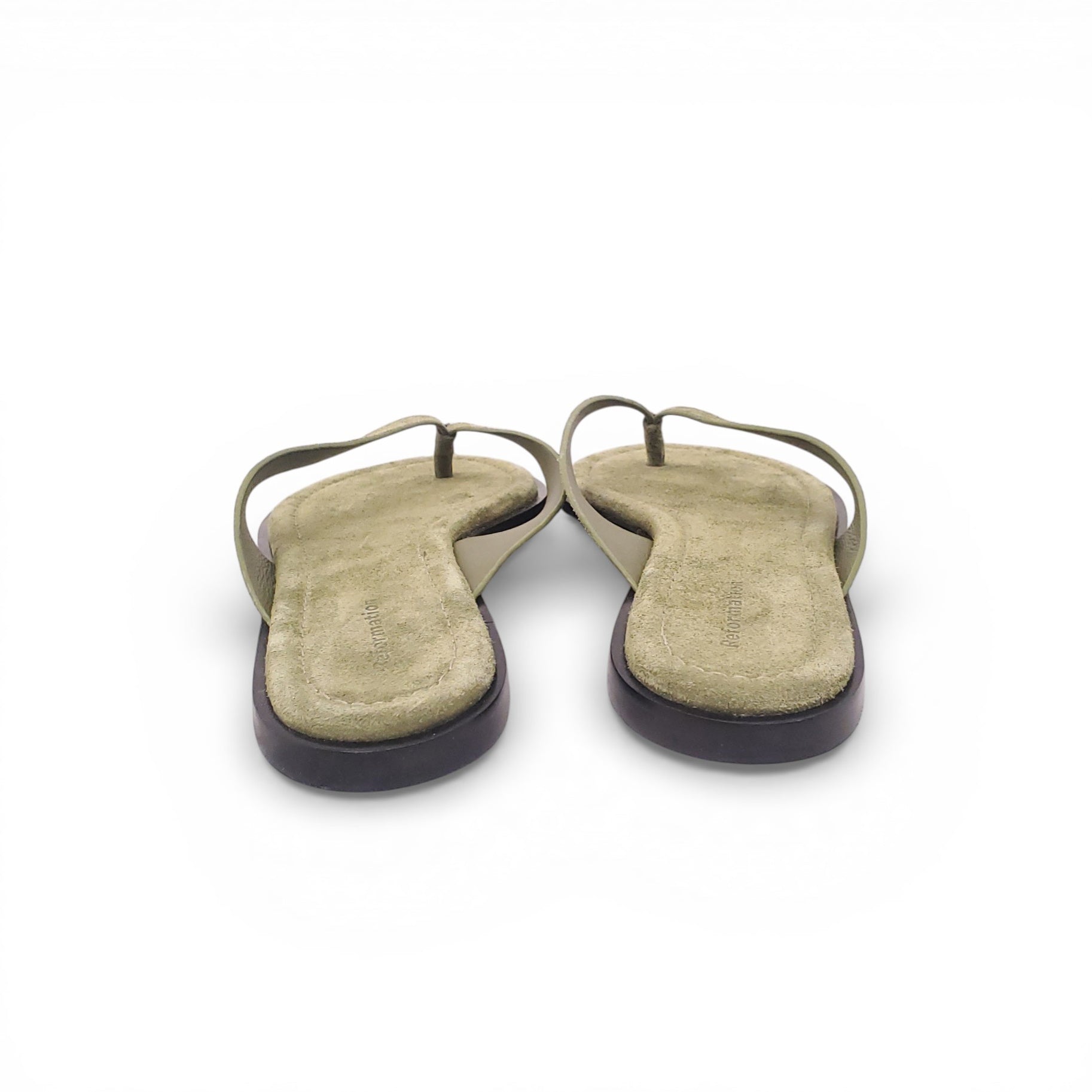REFORMATION GREEN SUEDE THONG SANDALS - SIZE 39
