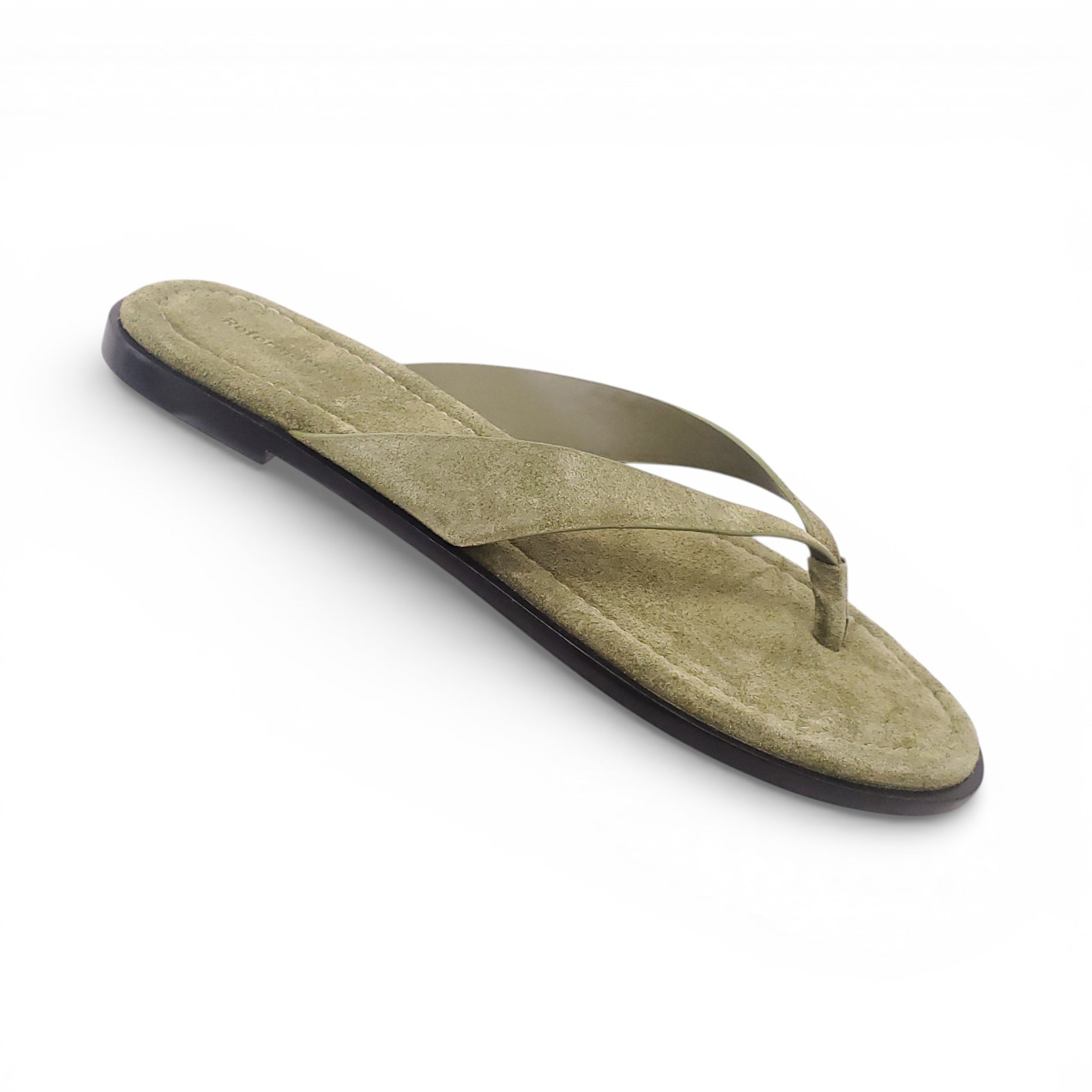 REFORMATION GREEN SUEDE THONG SANDALS - SIZE 39