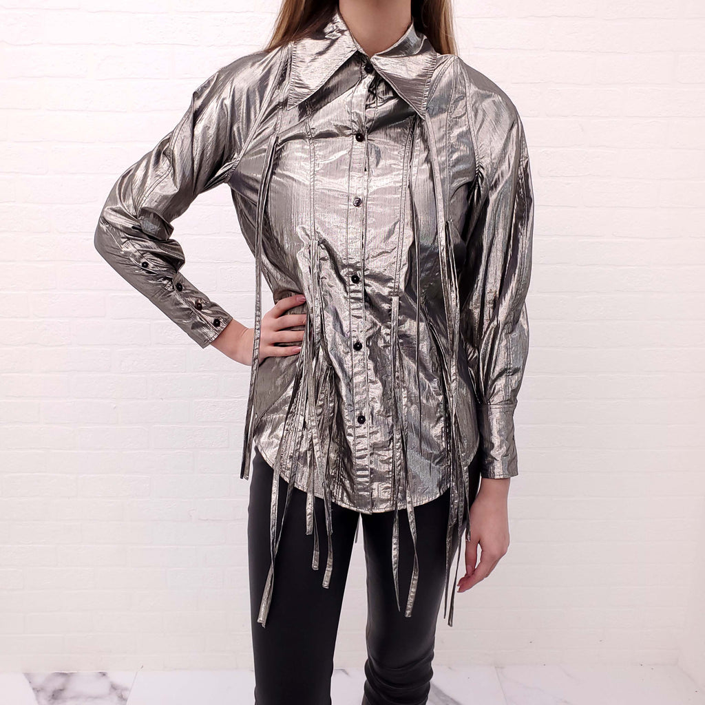 REJINA PYO LAME SHIRT - SIZE XS