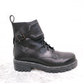 RENE CAOVILLA BLACK LEATHER MOTORCYCLE BOOTS WITH RHINESTONE DETAIL - SIZE 41