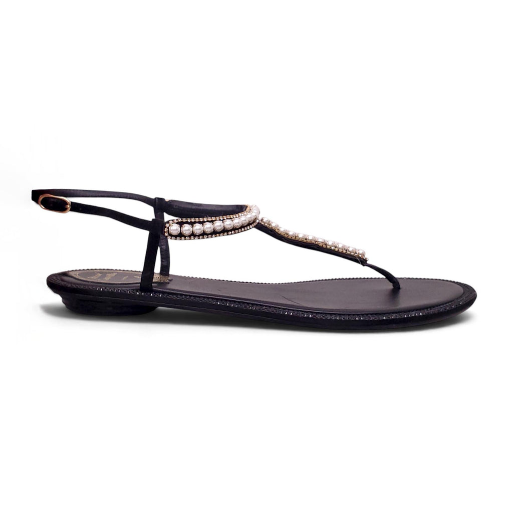 RENE CAOVILLA CRYSTAL AND PEARL SANDALS - SIZE 39.5