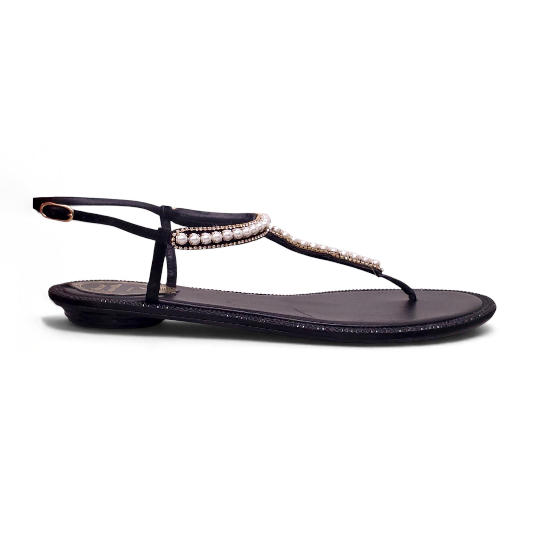 RENE CAOVILLA CRYSTAL AND PEARL SANDALS - SIZE 39.5