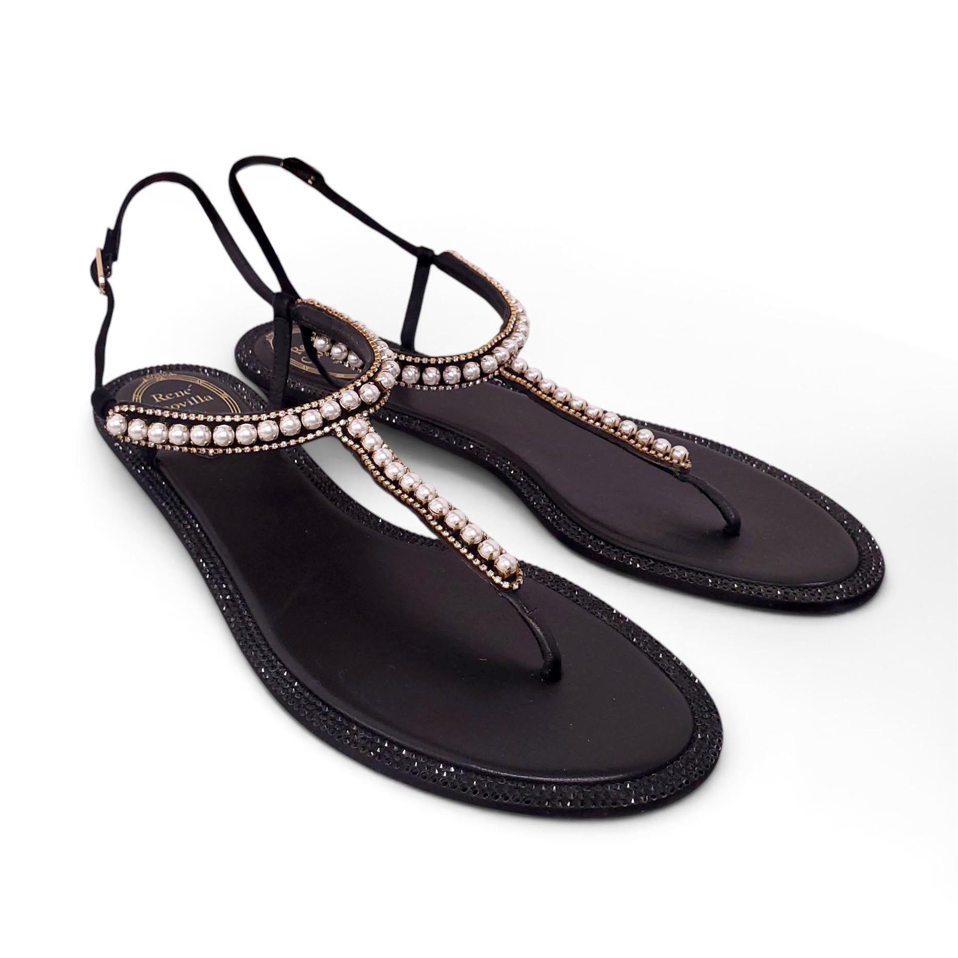 RENE CAOVILLA CRYSTAL AND PEARL SANDALS - SIZE 39.5