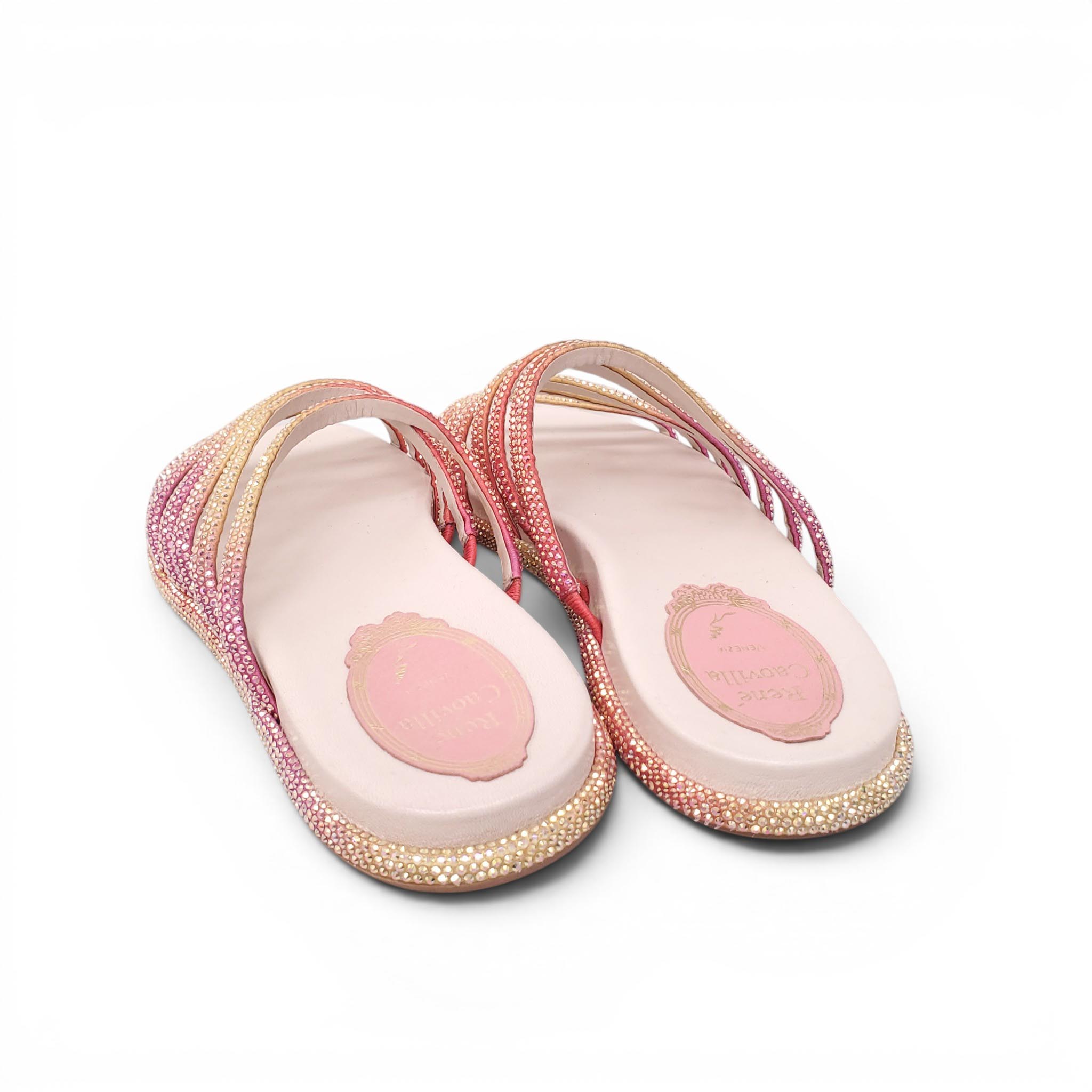RENÉ CAOVILLA OMBRE CRYSTAL STRAPPY FLATS - SIZE 35