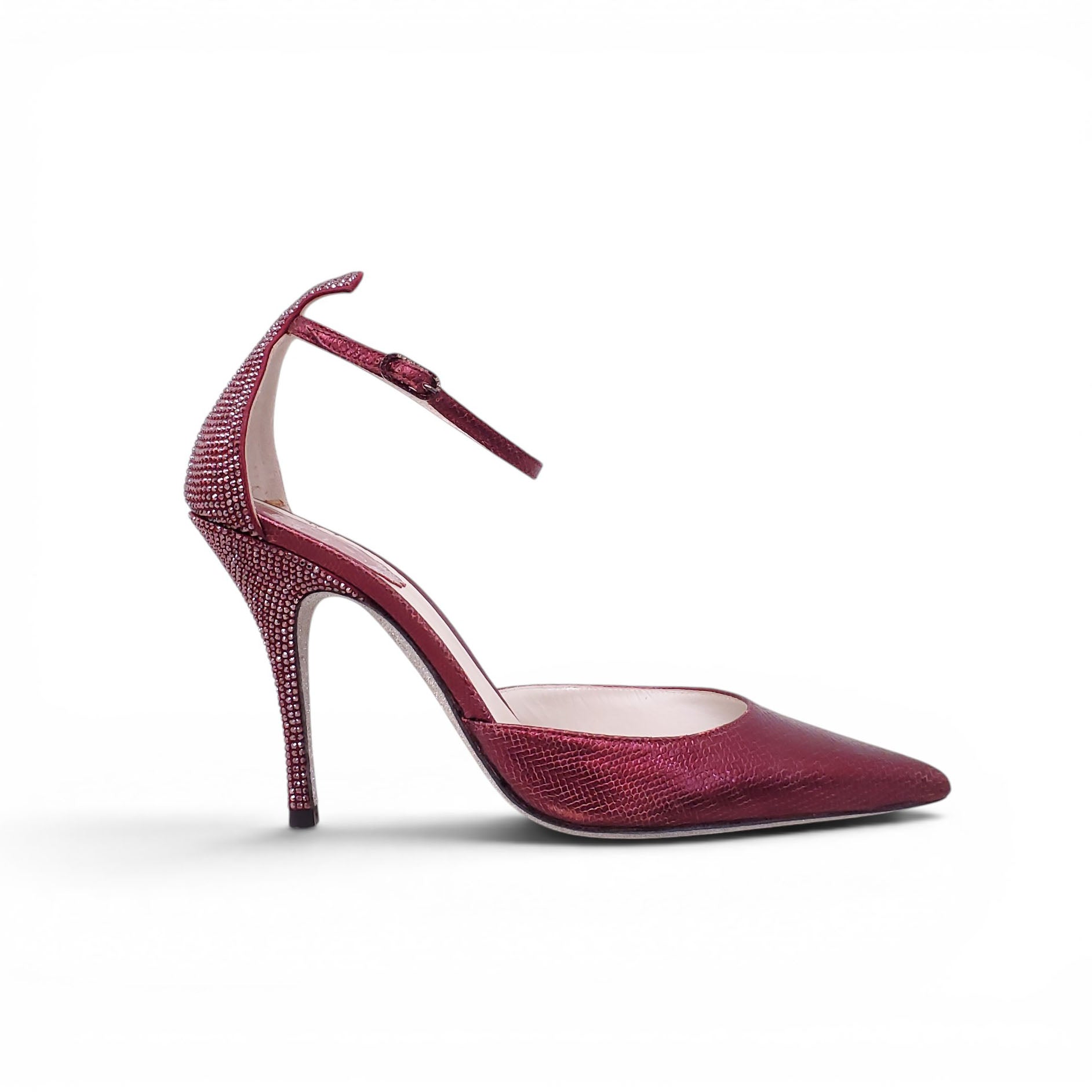 RENE CAOVILLA RED SNAKESKIN CRYSTAL HEELS - SIZE 37