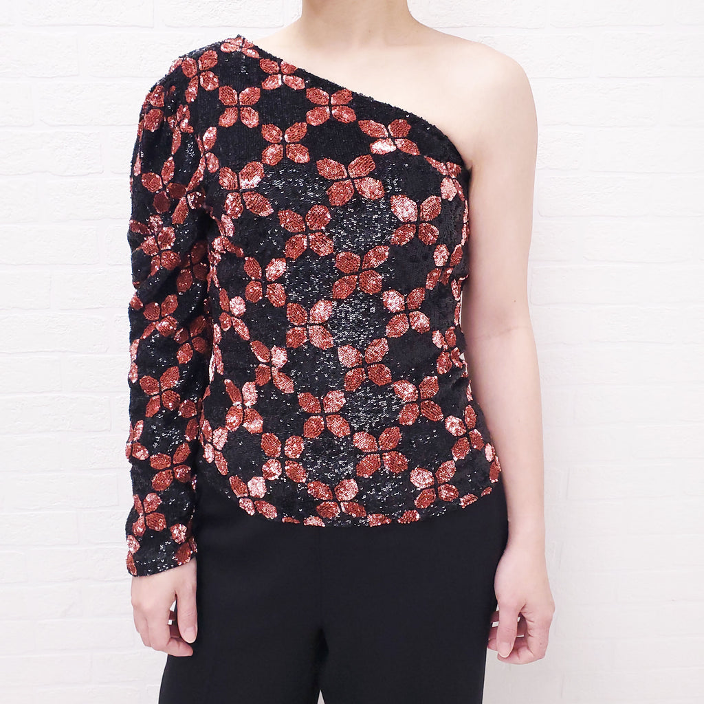RETROFETE BLACK/PINK SEQUIN CATHERINE TOP - SIZE M
