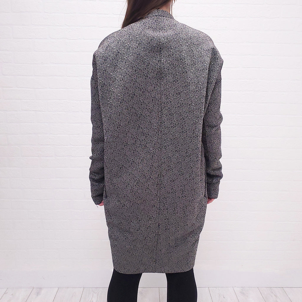 RICK OWENS BLACK/WHITE TWEED COAT - SIZE 8