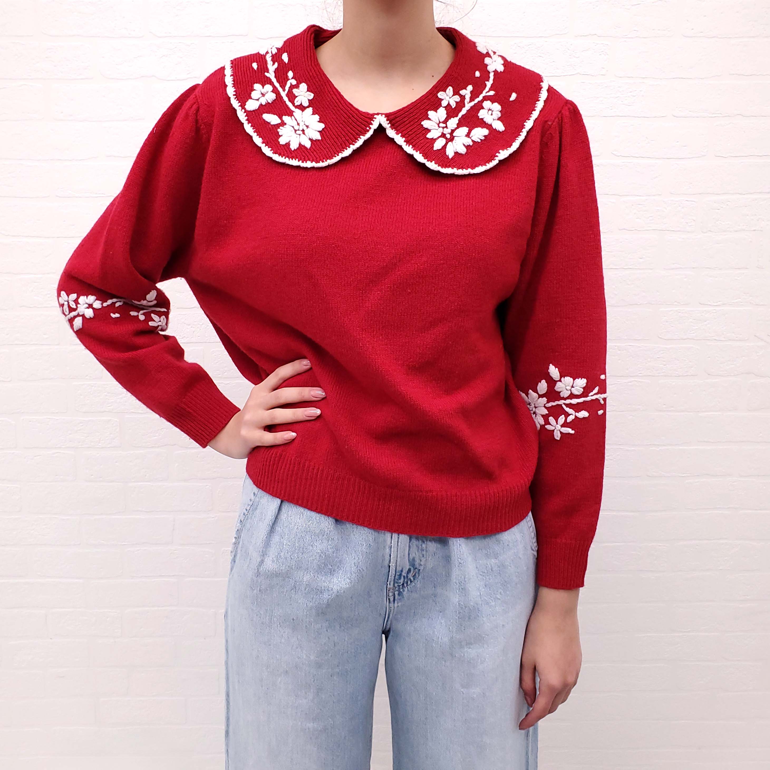 RIXO RED EMBROIDERED SWEATER - SIZE 6