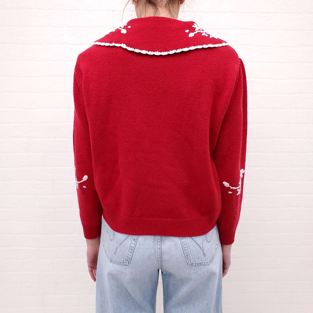 RIXO RED EMBROIDERED SWEATER - SIZE 6