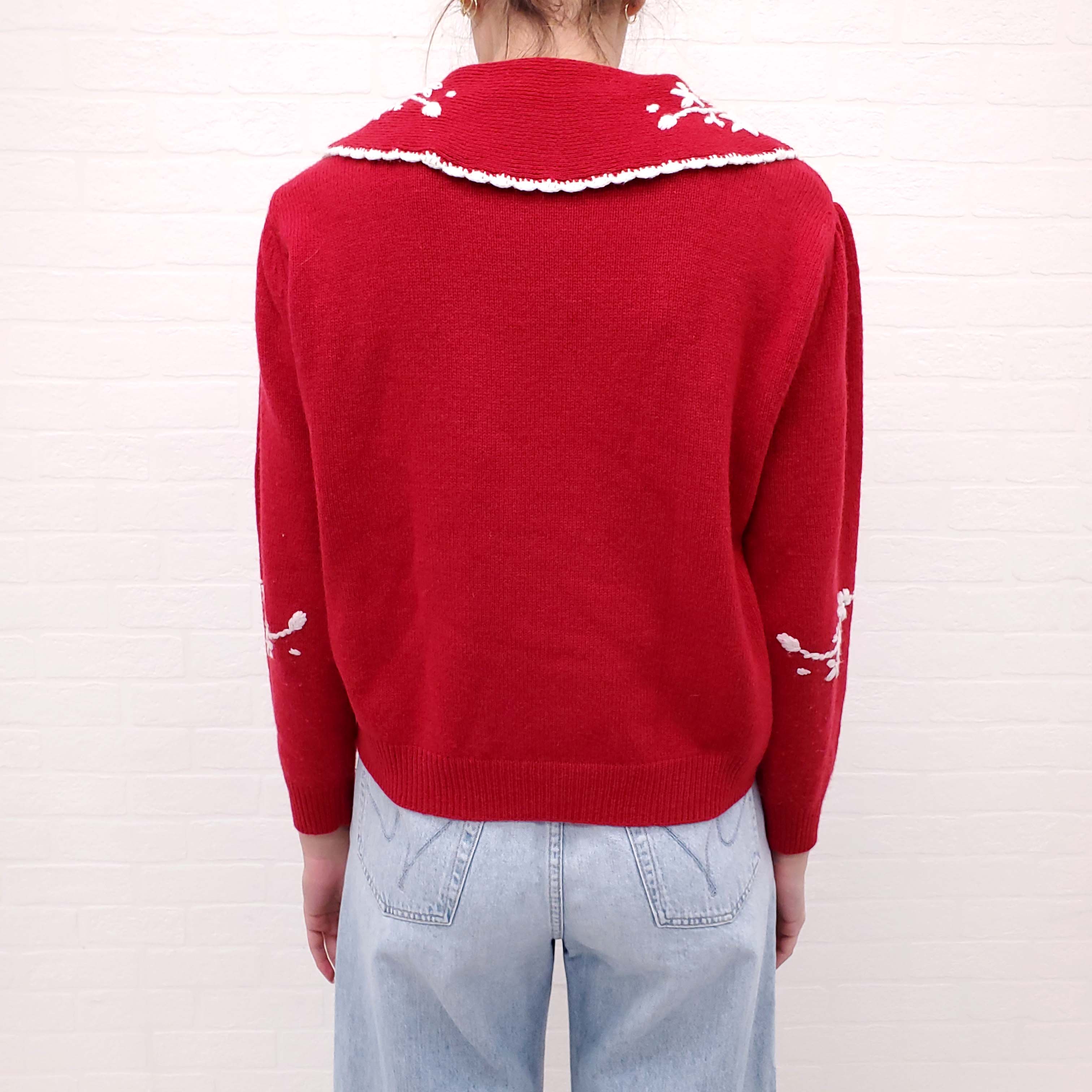 RIXO RED EMBROIDERED SWEATER - SIZE 6