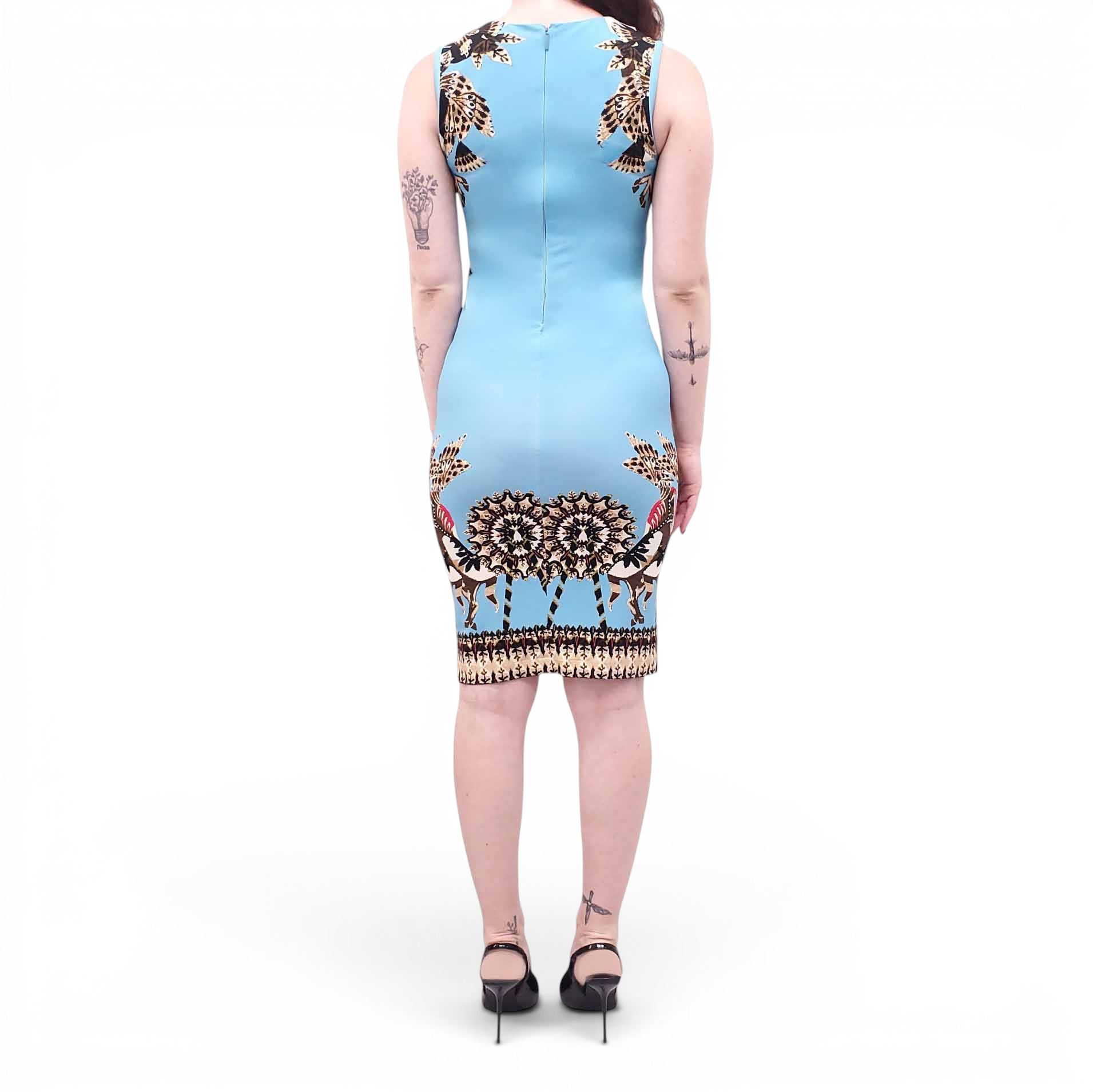 ROBERTO CAVALLI BLUE BIRD PATTERNED DRESS