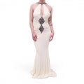 ROBERTO CAVALLI CREAM GOWN WITH SNAKESKIN EMBLEM DETAIL - SIZE 40