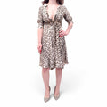 ROBERTO CAVALLI PATTERNED RUFFLE DRESS WITH TIE DETAIL - SIZE 36