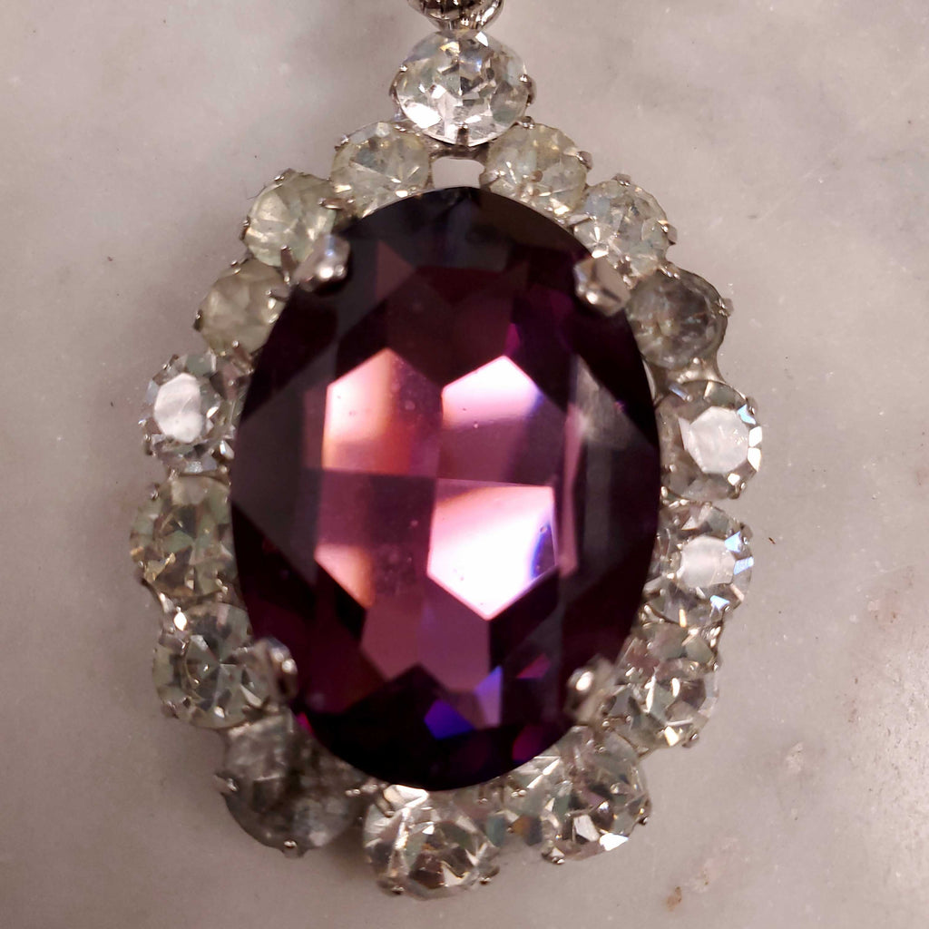 ROBERT SORRELL DIAMOND AND AMETHYST-COLOURED DANGLE RHINESTONE EARRINGS