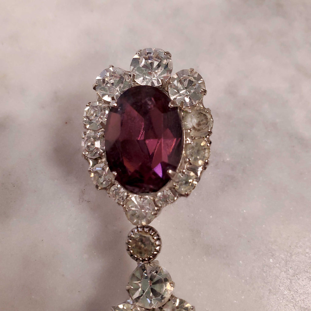 ROBERT SORRELL DIAMOND AND AMETHYST-COLOURED DANGLE RHINESTONE EARRINGS