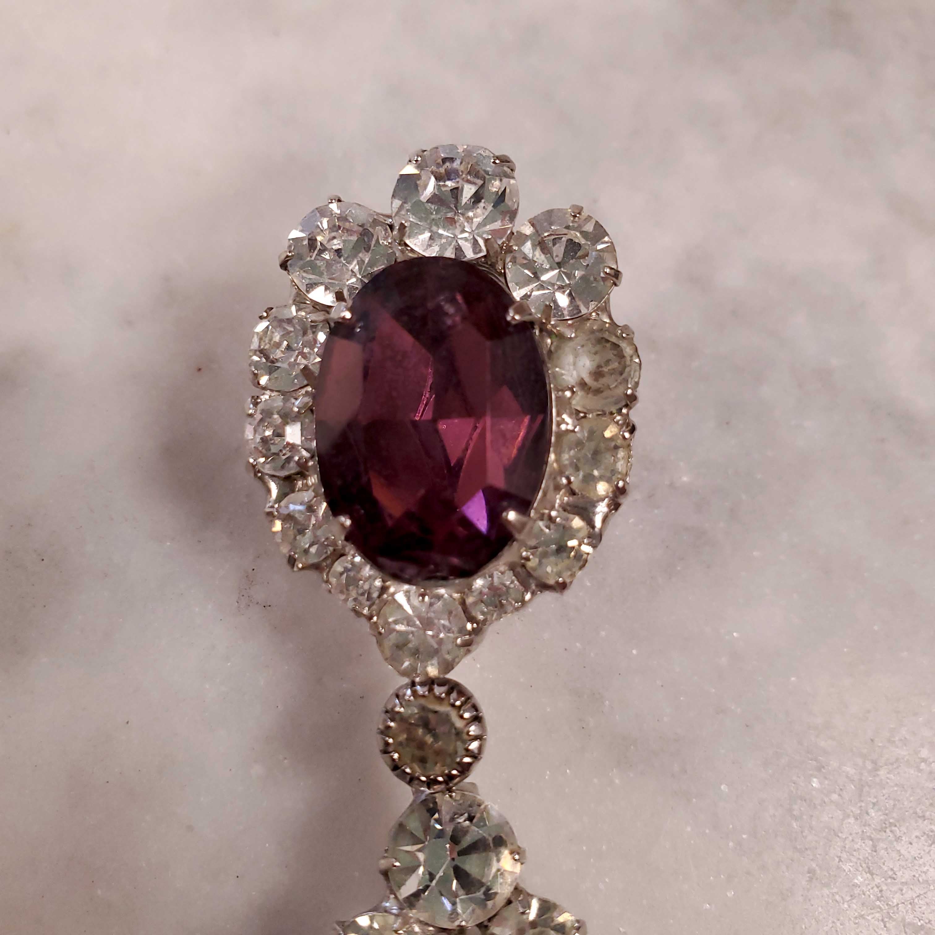 ROBERT SORRELL DIAMOND AND AMETHYST-COLOURED DANGLE RHINESTONE EARRINGS