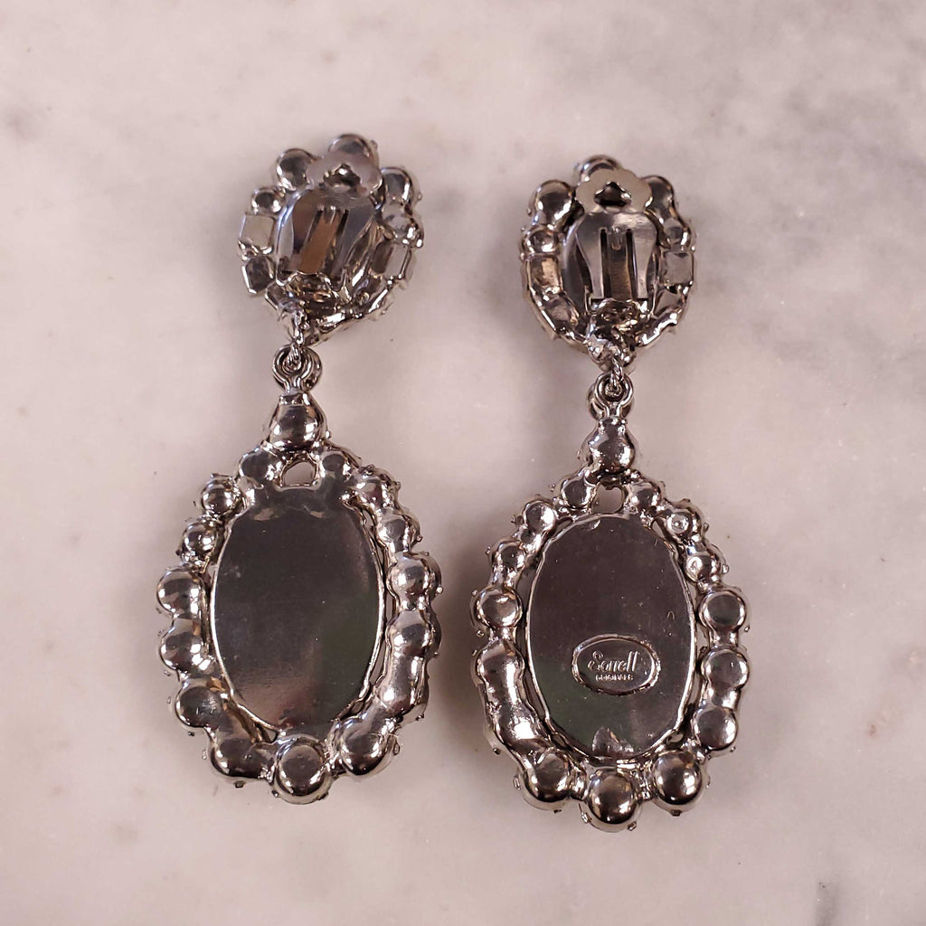 ROBERT SORRELL DIAMOND AND AMETHYST-COLOURED DANGLE RHINESTONE EARRINGS