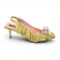 ROCHAS CHARTREUSE RUCHED SLINGBACK HEELS WITH EMBELLISHED DETAILS - SIZE 37