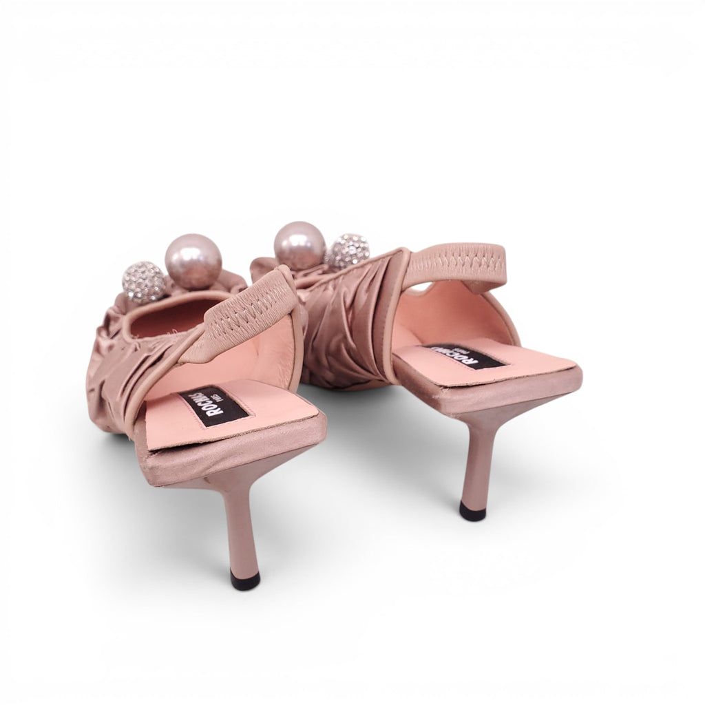ROCHAS DUSTY ROSE RUCHED SLINGBACK HEELS WITH EMBELLISHED DETAILS - SIZE 36