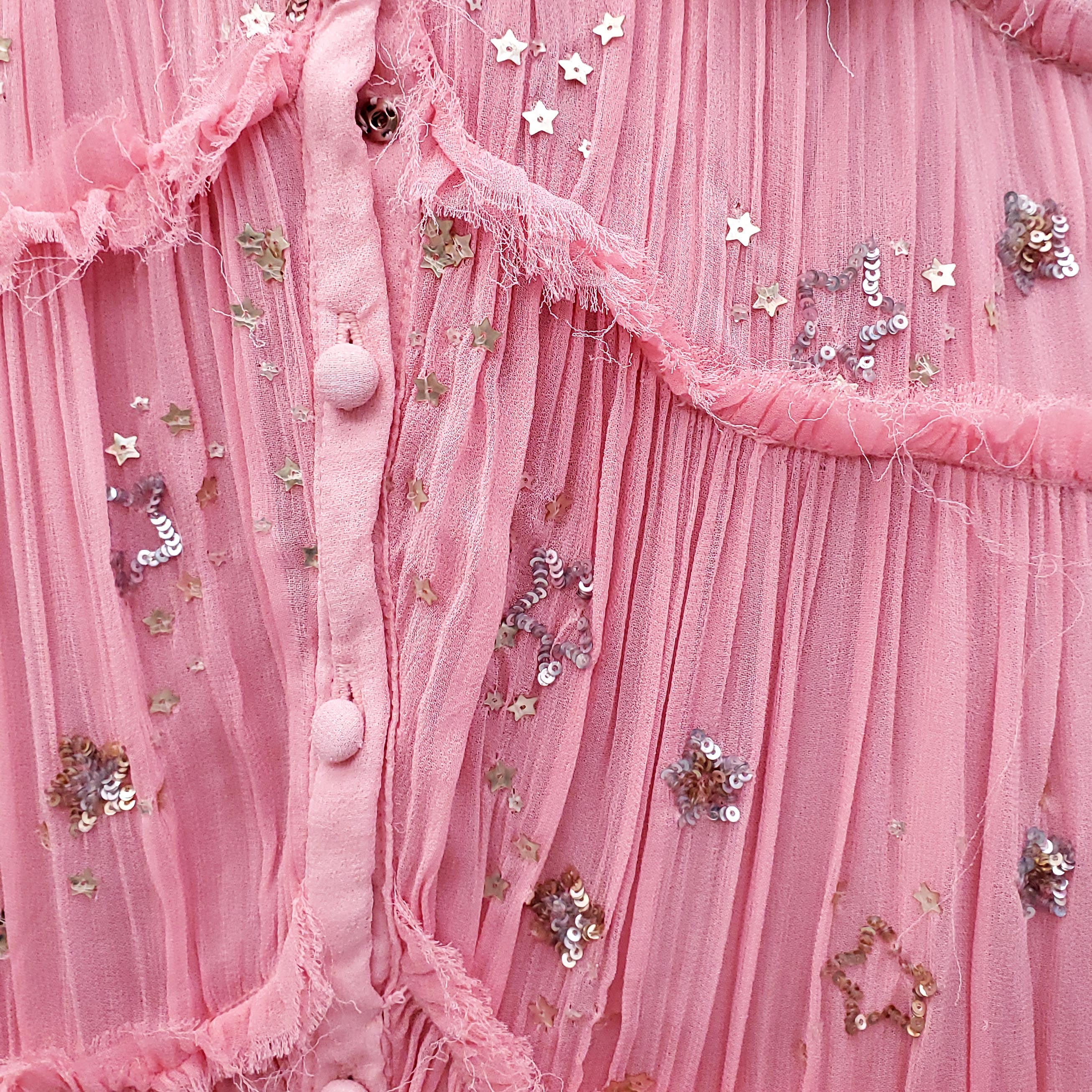 ROCOCO SAND BLUE AND PINK SEQUIN STAR RUFFLE DRESS - SIZE S
