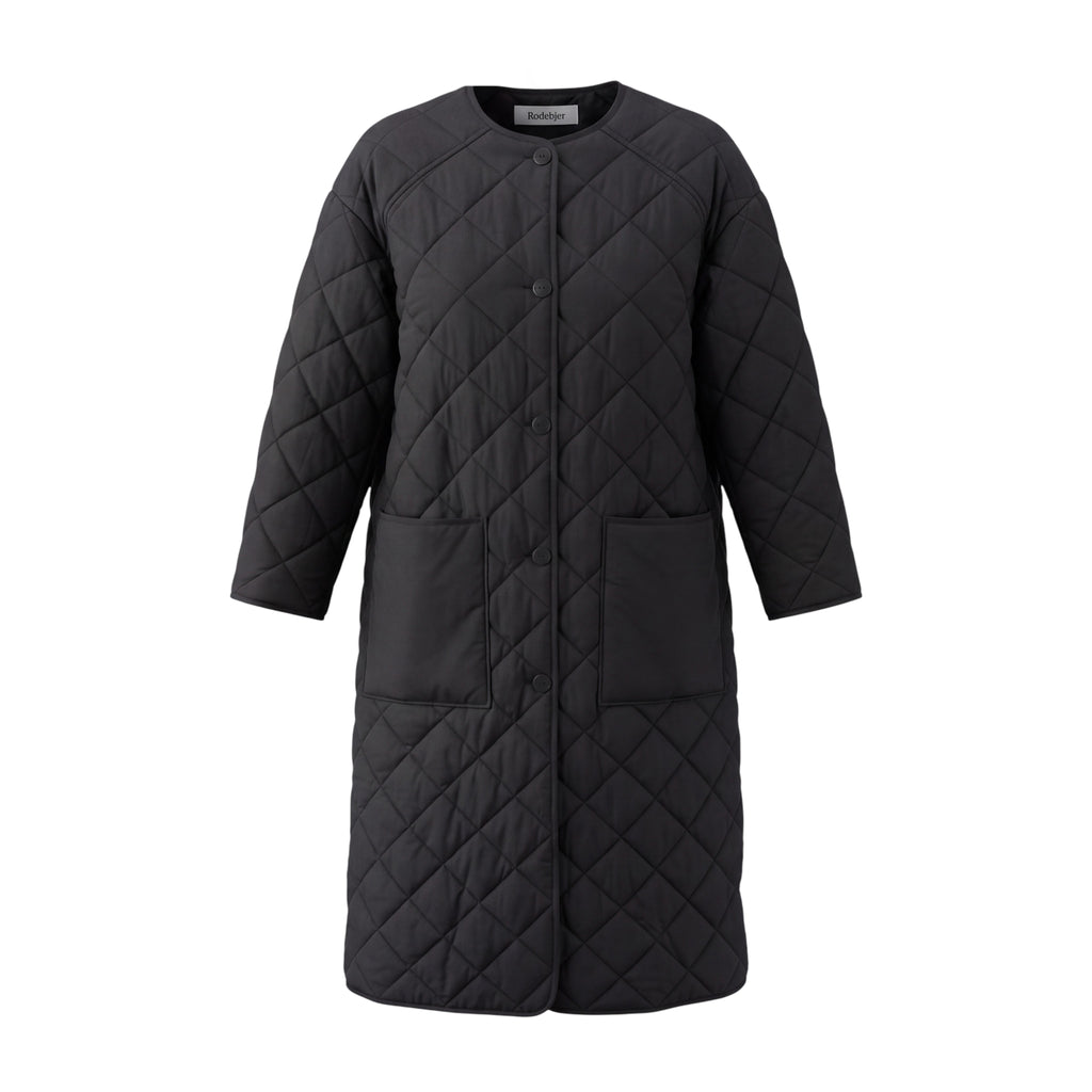 RODEBJER BLACK QUILTED LONG PUFFER COAT - SIZE S