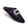 ROGER VIVIER BLACK LEATHER CRYSTAL MULES - SIZE 39