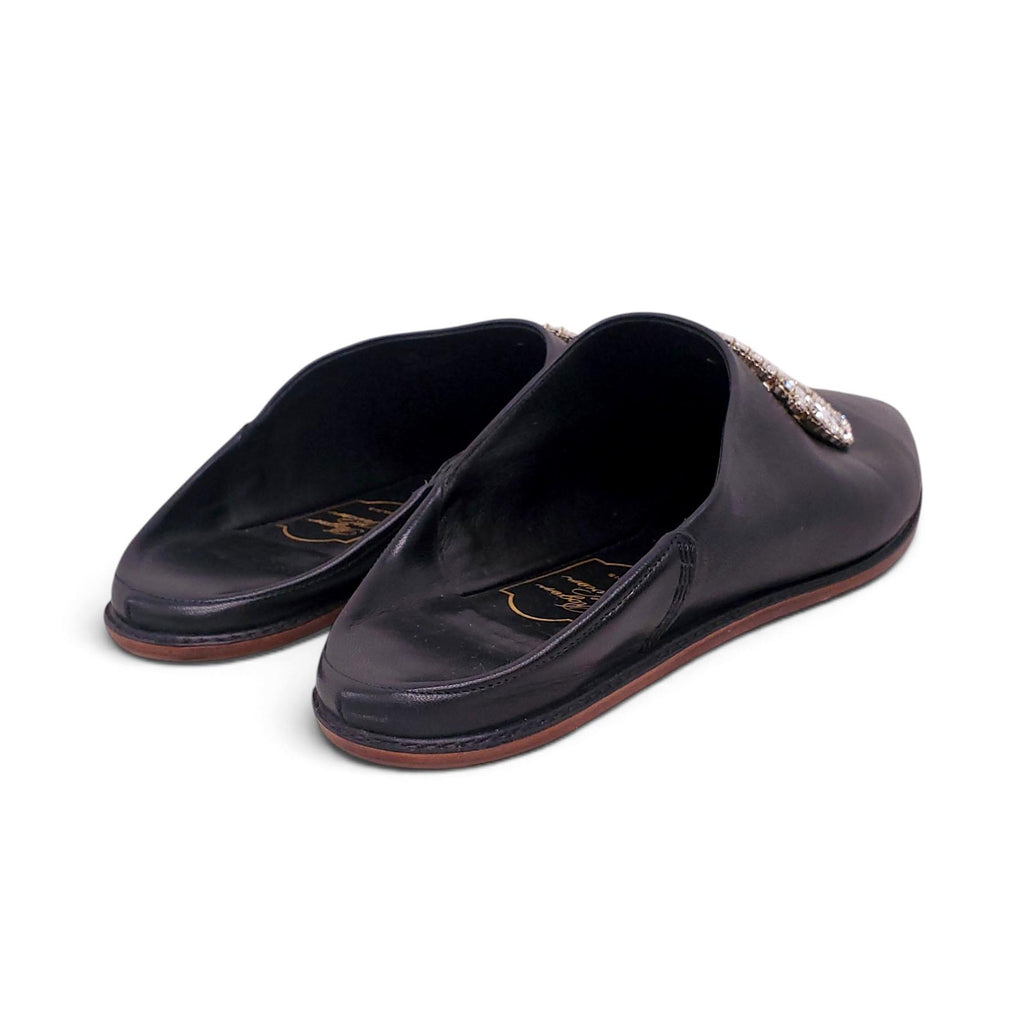 ROGER VIVIER BLACK LEATHER CRYSTAL MULES - SIZE 39