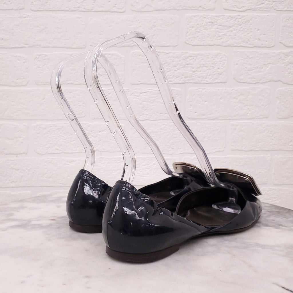 ROGER VIVIER BLACK PATENT LEATHER D’ORSAY FLATS WITH BUCKLE - SIZE 38
