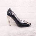 ROGER VIVIER BLACK PATENT LEATHER HEELS WITH SILVER BUCKLE - SIZE 39.5
