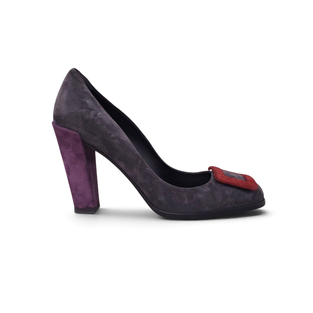 ROGER VIVIER GREY AND BURGUNDY SUEDE HEELS - SIZE 38.5