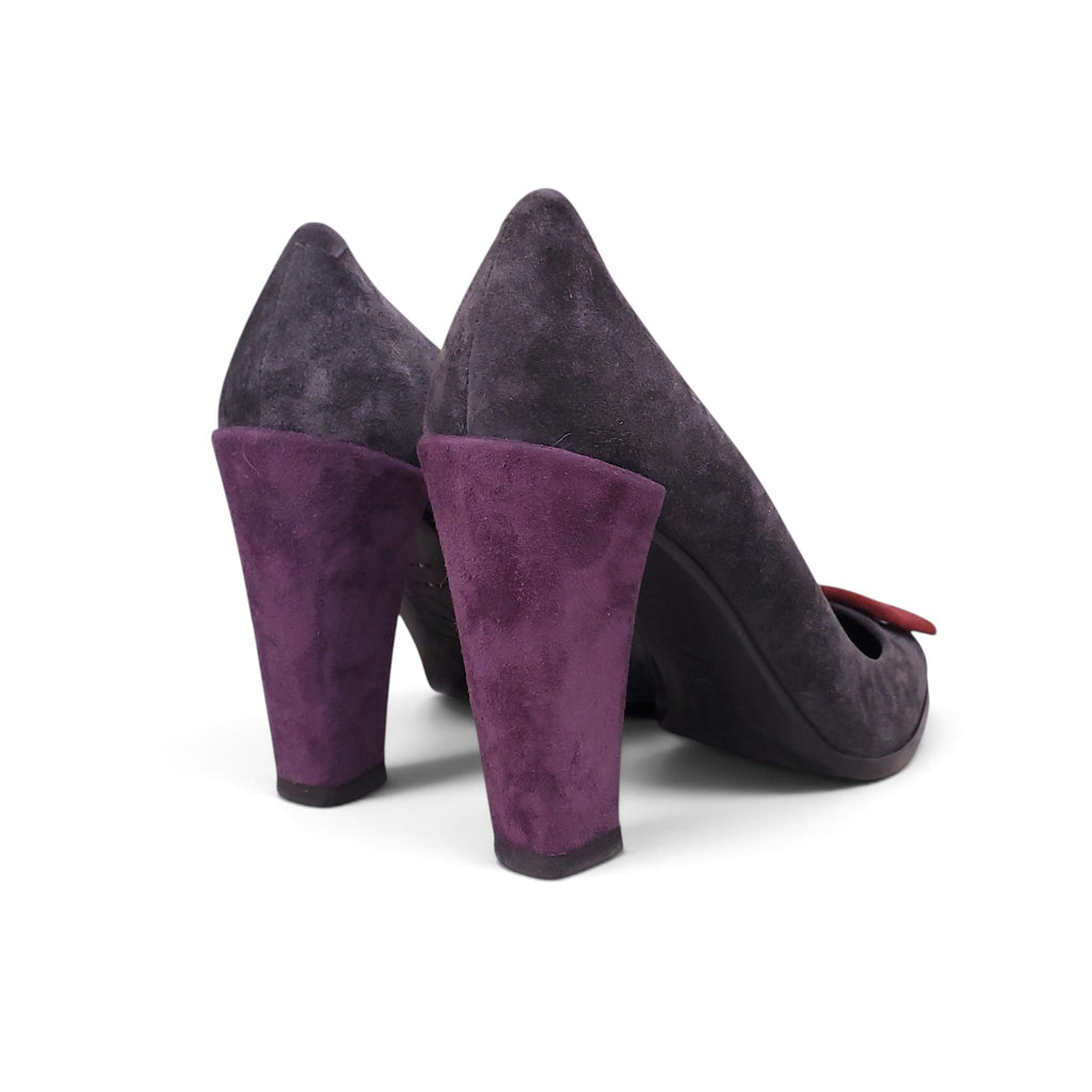 ROGER VIVIER GREY AND BURGUNDY SUEDE HEELS - SIZE 38.5