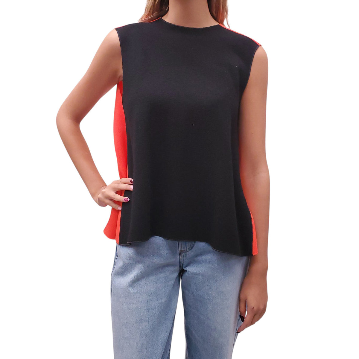 ROKSANDA 2-TONE BLACK AND ORANGE SHIFT TOP - SIZE US 6/ UK 10