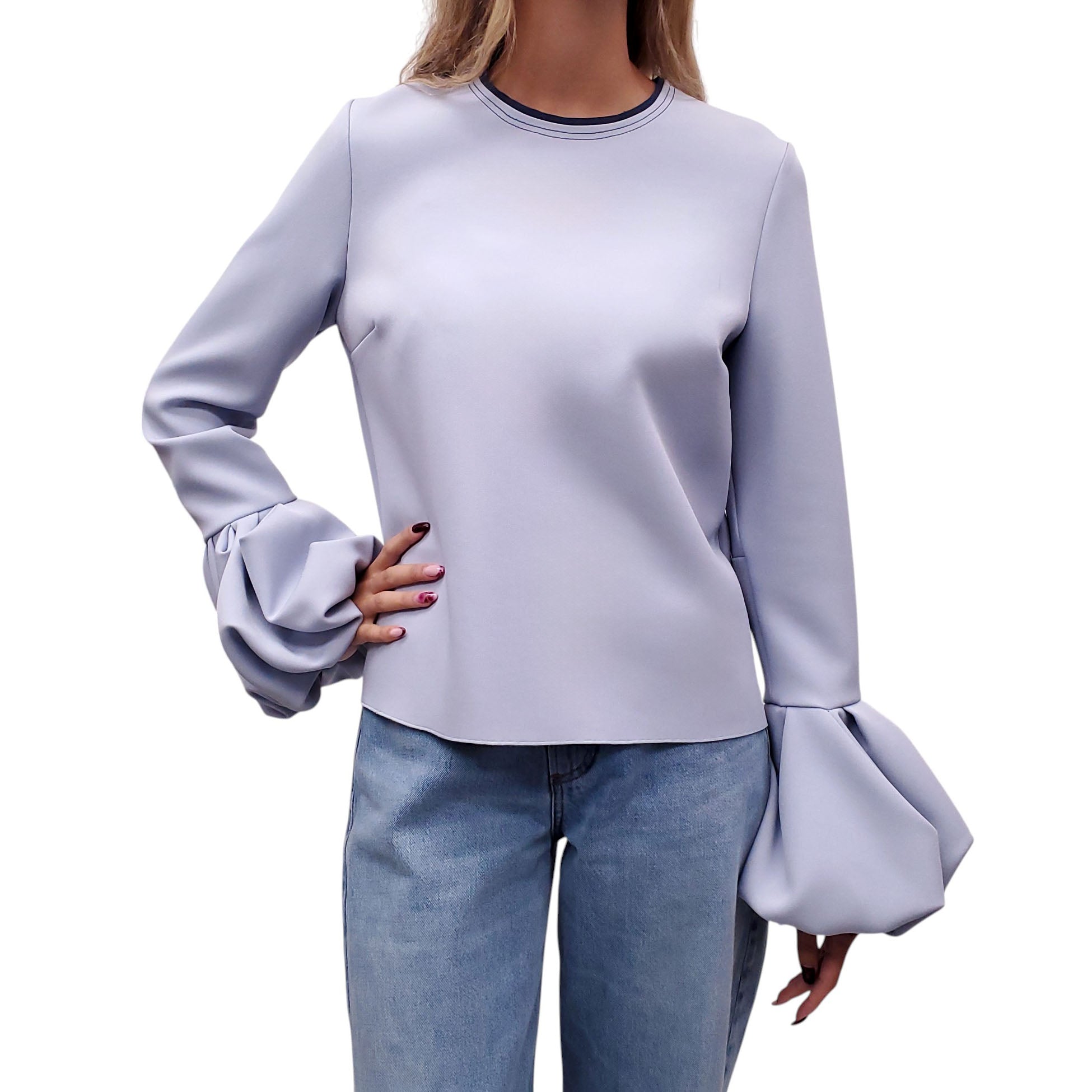 ROKSANDA BABY BLUE BLOUSE WITH BUBBLE SLEEVE DETAIL - US 8/UK 12