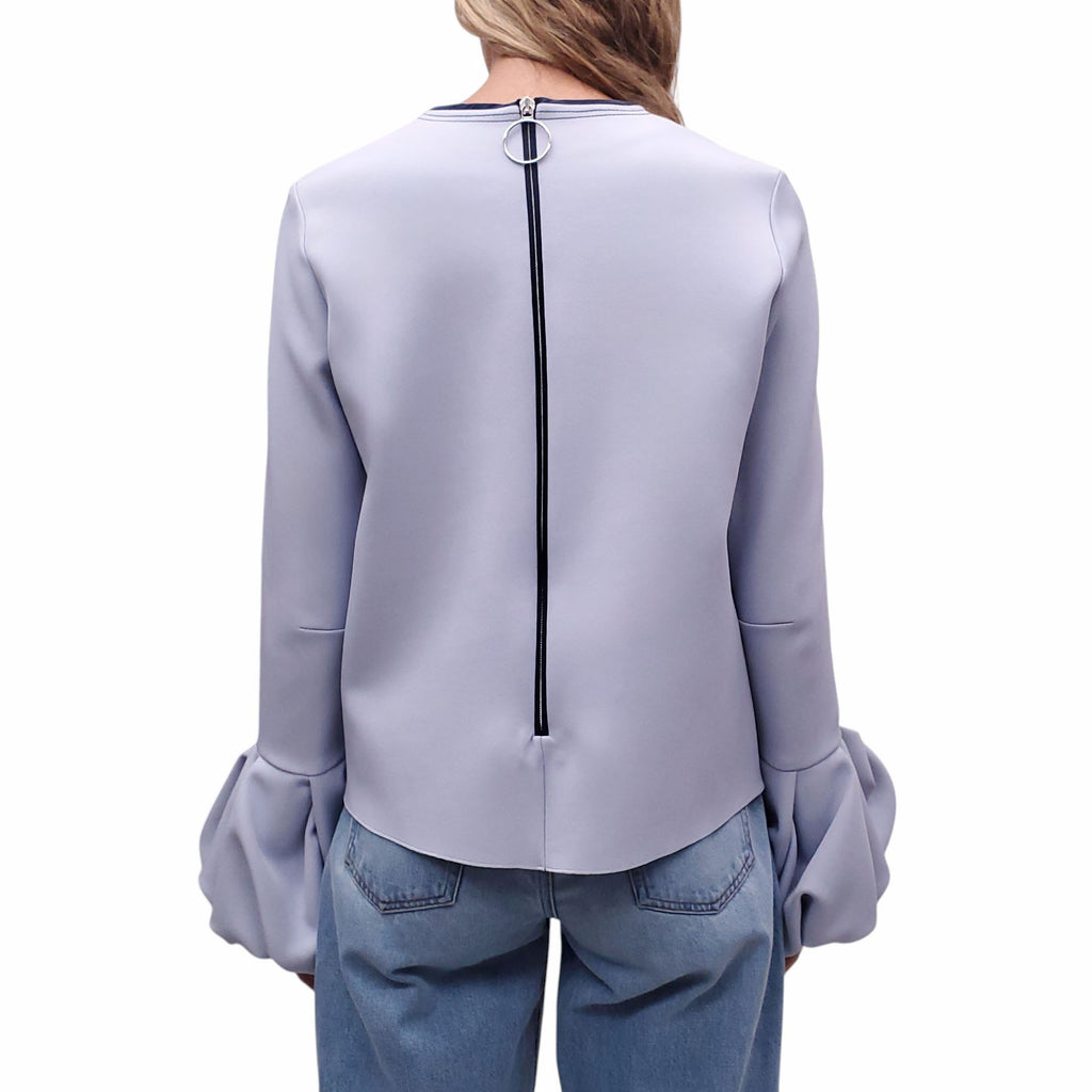 ROKSANDA BABY BLUE BLOUSE WITH BUBBLE SLEEVE DETAIL - US 8/UK 12