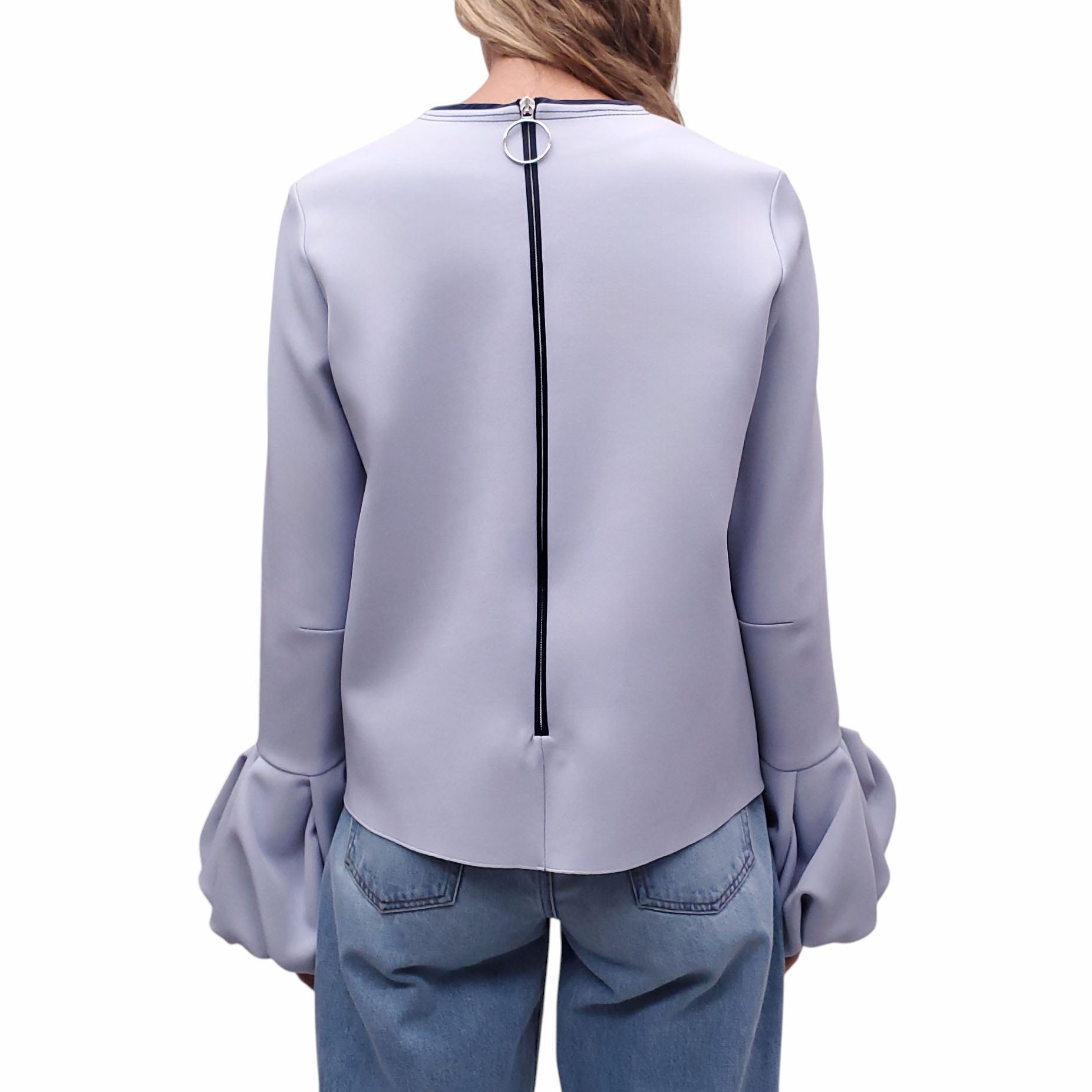 ROKSANDA BABY BLUE BLOUSE WITH BUBBLE SLEEVE DETAIL - US 8/UK 12