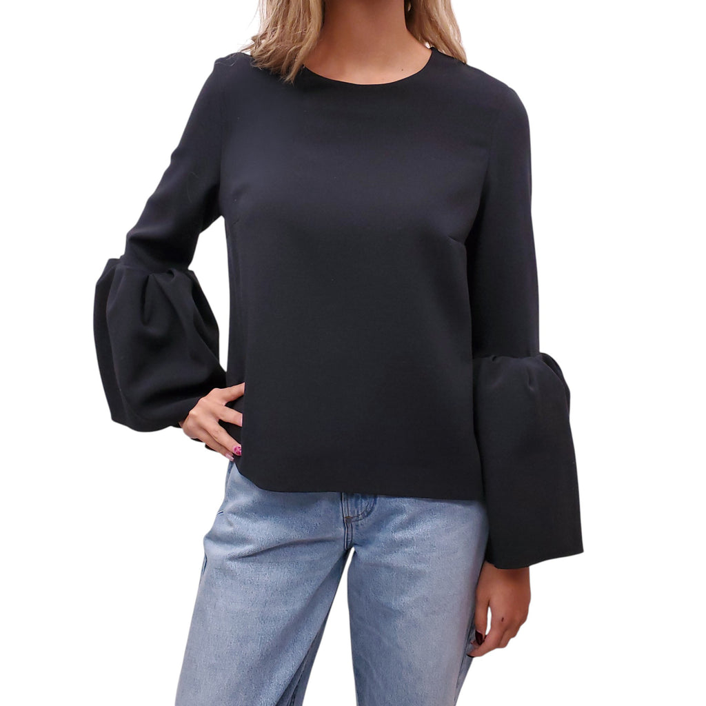ROKSANDA BLACK BELL SLEEVE BLOUSE - SIZE US 10 / UK 14
