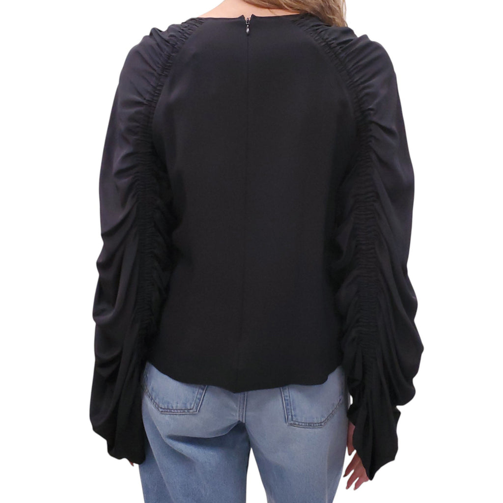 ROKSANDA BLACK BLOUSE WITH RUCHED SLEEVE DETAIL - SIZE US 6/ UK 10