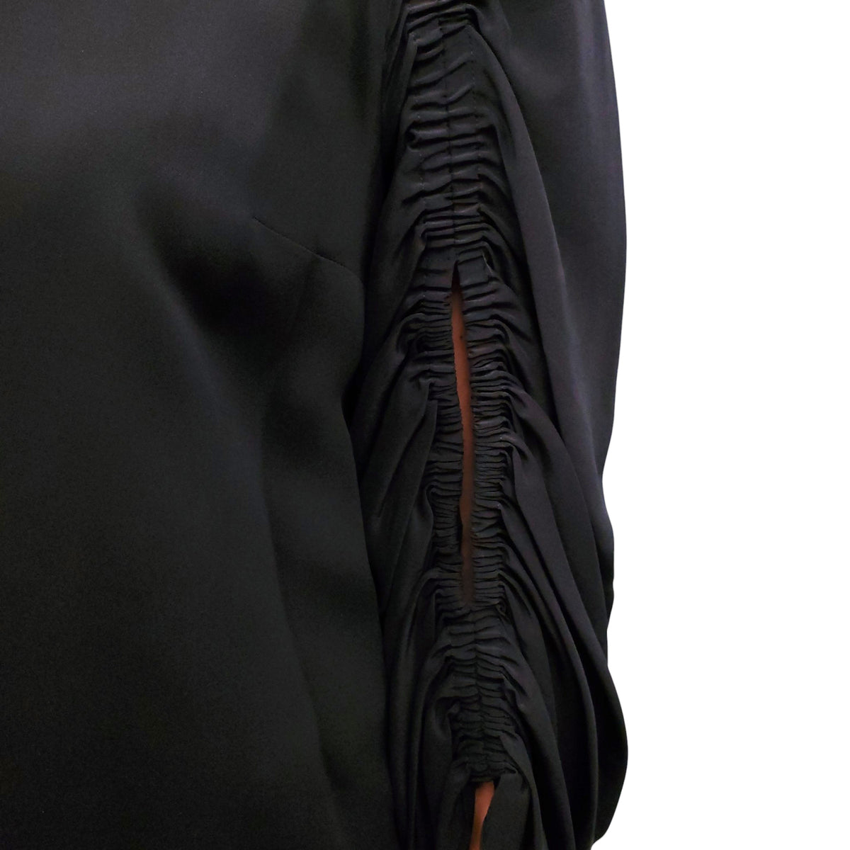 ROKSANDA BLACK BLOUSE WITH RUCHED SLEEVE DETAIL - SIZE US 6/ UK 10