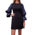 ROKSANDA BLACK DRESS WITH NAVY BUBBLE SLEEVE - SIZE US 2 / UK 6