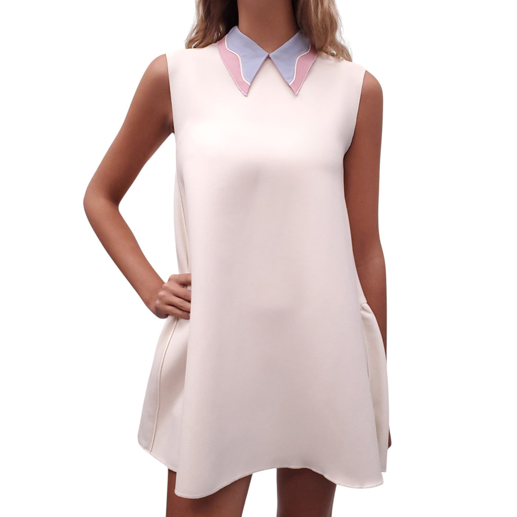 ROKSANDA CREAM DRESS WITH MULTICOLOURED COLLAR - SIZE US 4/UK 8