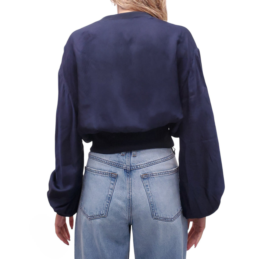 ROKSANDA GREY SWEATER BLOUSE WITH NAVY BACK DETAIL - SIZE US 10/UK 14