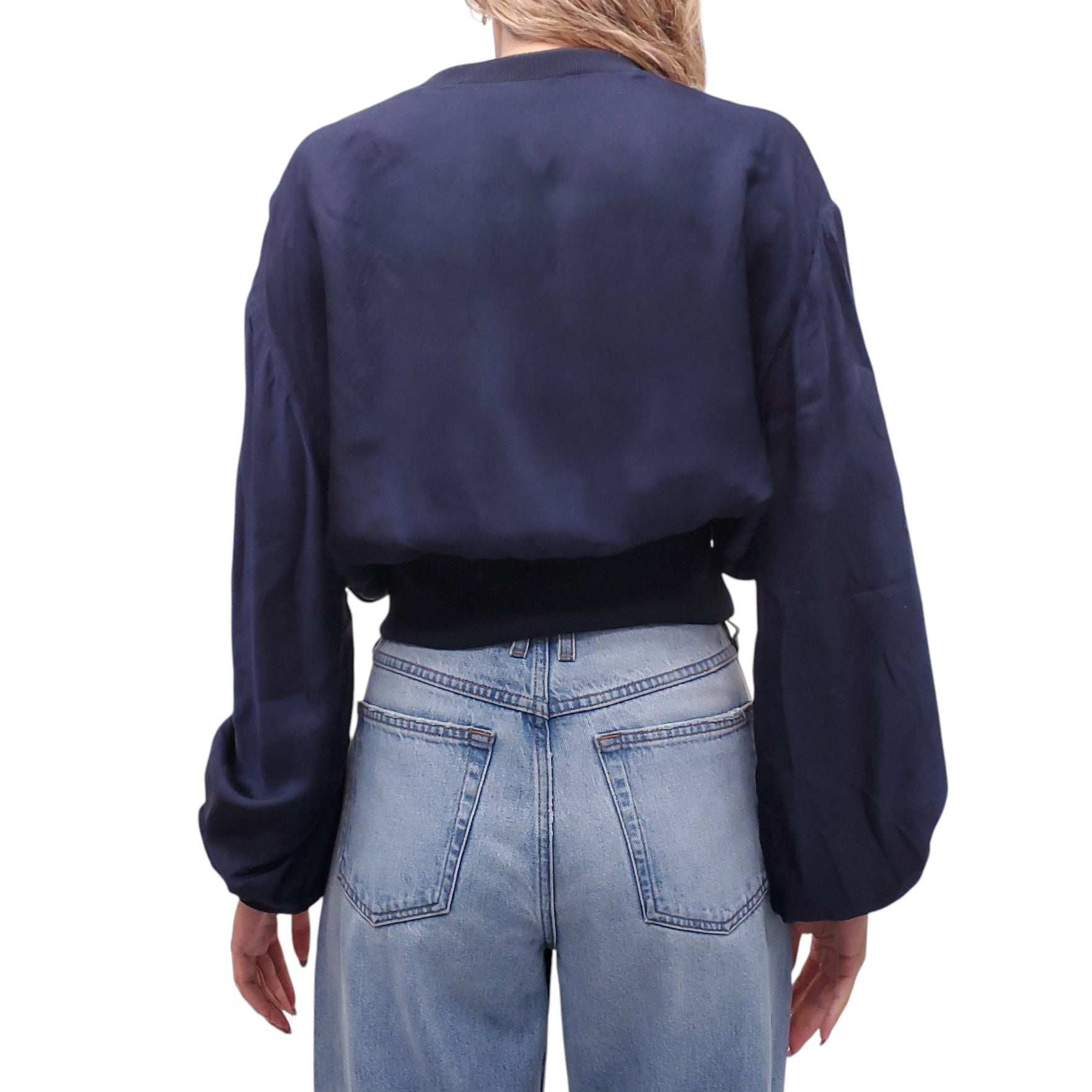 ROKSANDA GREY SWEATER BLOUSE WITH NAVY BACK DETAIL - SIZE US 10/UK 14