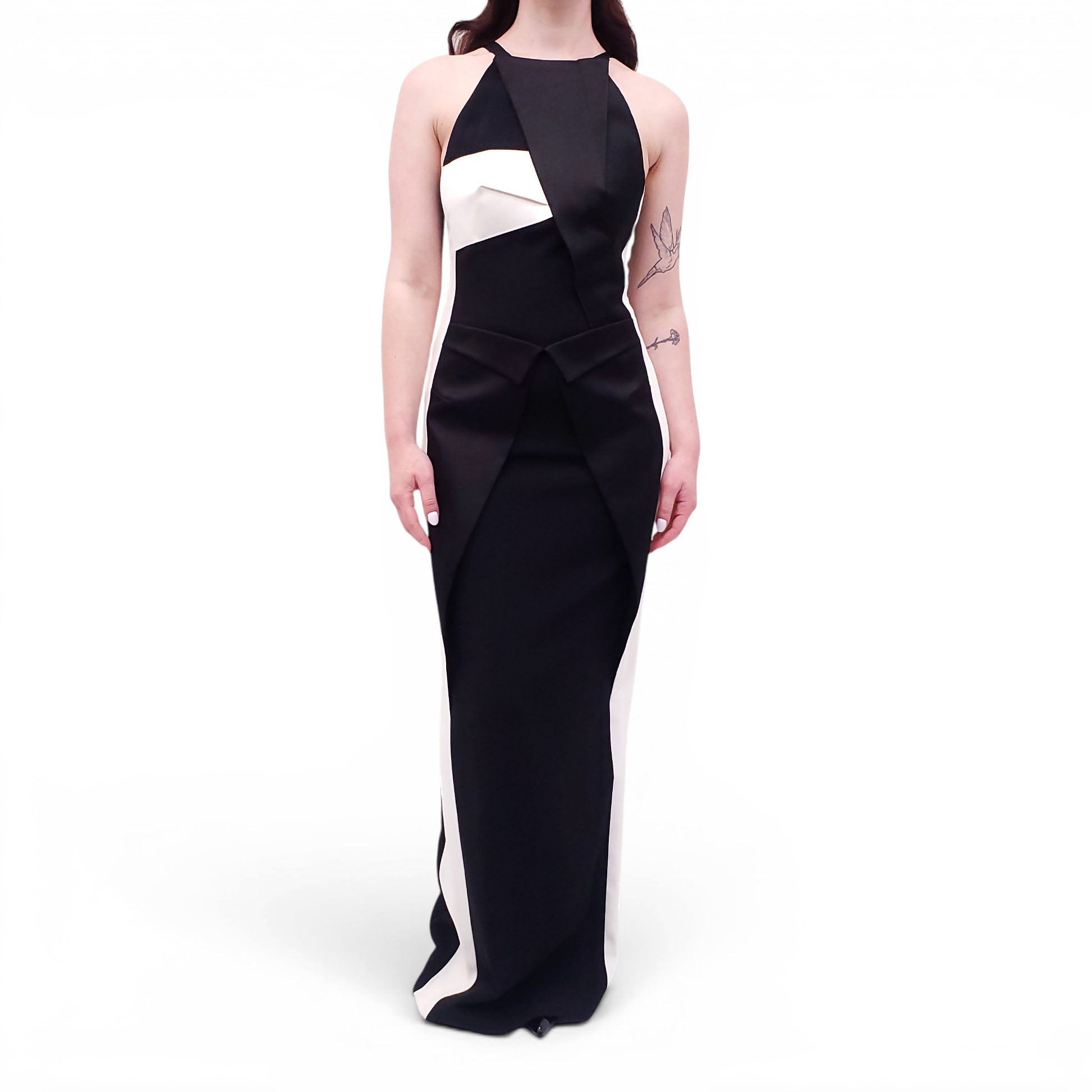 ROLAND MOURET BLACK AND WHITE GOWN - SIZE 6