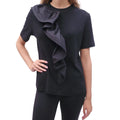ROSETTA GETTY BLACK T-SHIRT WITH RUFFLE DETAIL - SIZE M