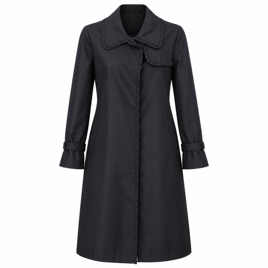 ALLEGRI NAVY LIGHT TRENCH COAT WITH RUFFLES - SIZE S