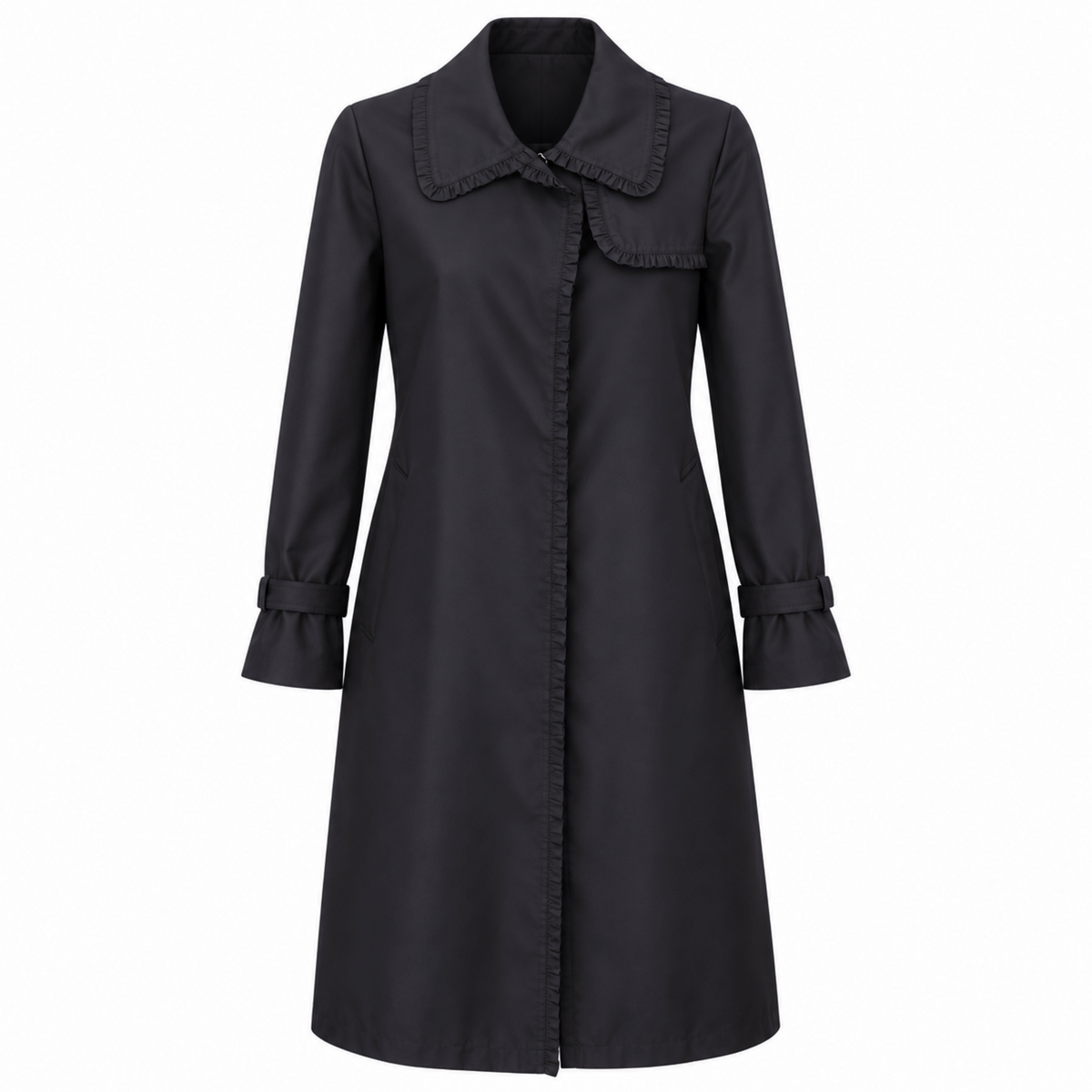 ALLEGRI NAVY LIGHT TRENCH COAT WITH RUFFLES - SIZE S