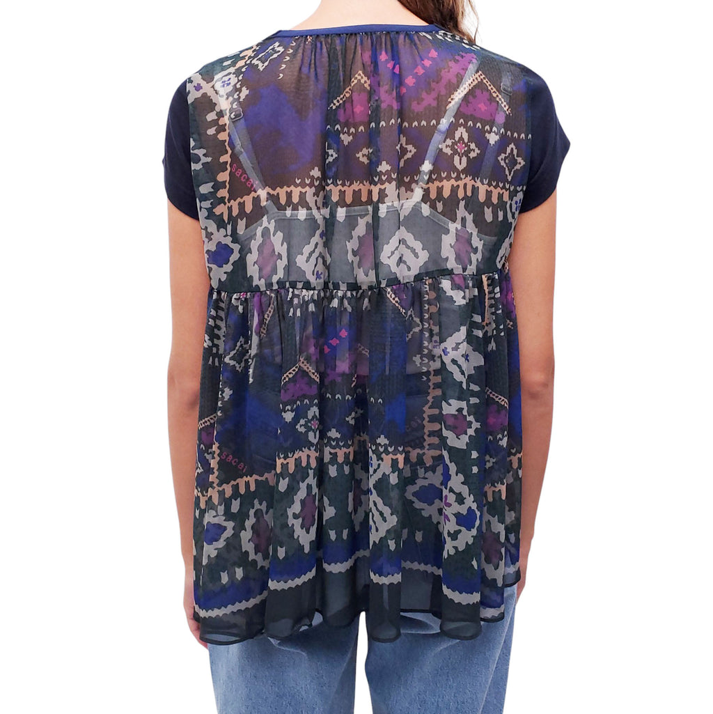 SACAI NAVY SHIRT WITH PATTERNED DETAIL - SIZE 1/S