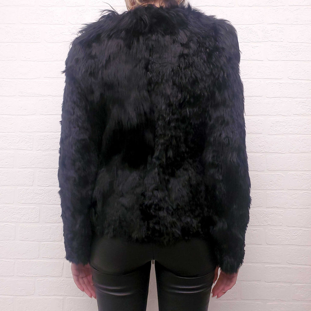 SAINT LAURENT ALPACA FUR JACKET WITH SILVER CHAIN DETAIL - SIZE 36