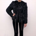 SAINT LAURENT ALPACA FUR JACKET WITH SILVER CHAIN DETAIL - SIZE 40 (OVERSIZED)