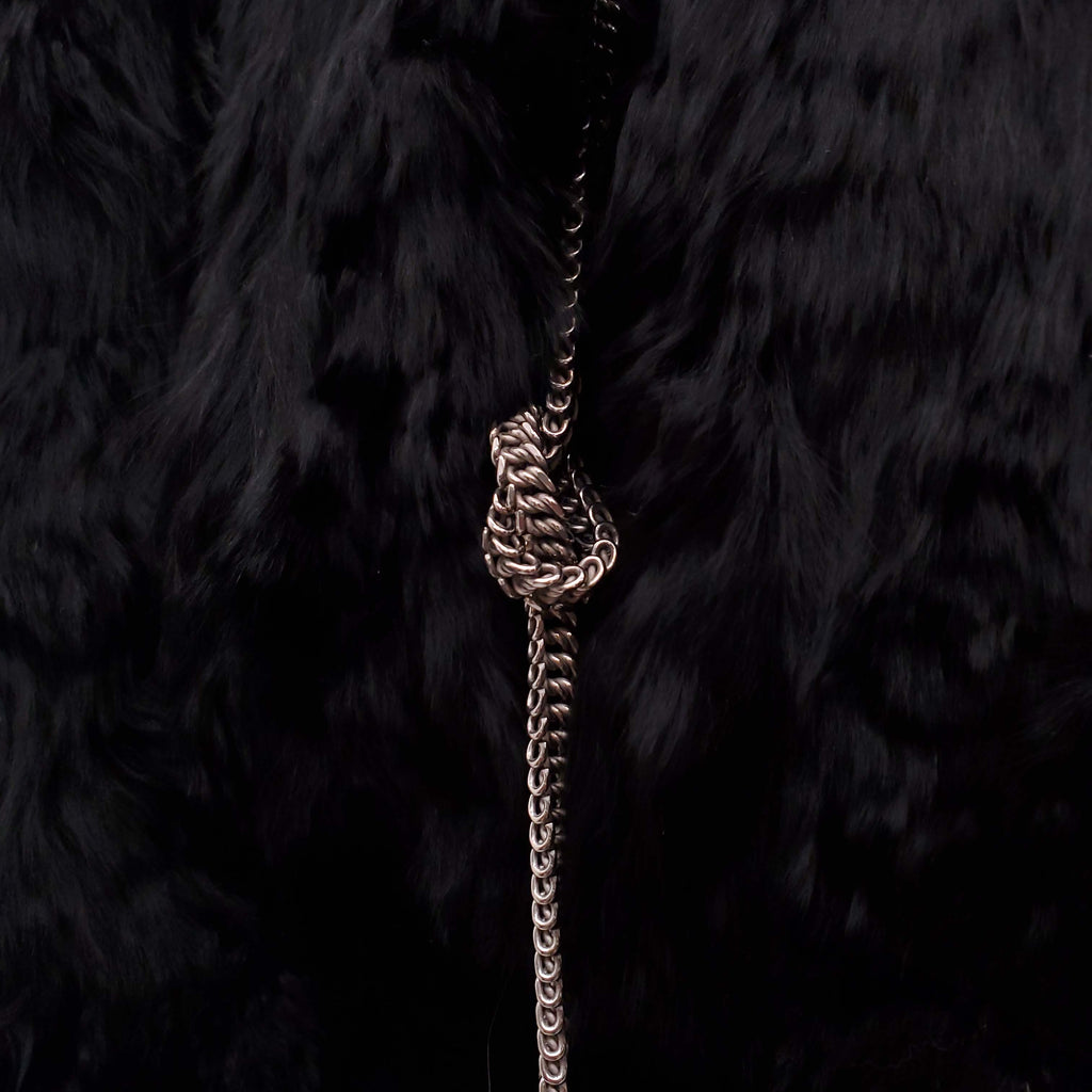 SAINT LAURENT ALPACA FUR JACKET WITH SILVER CHAIN DETAIL - SIZE 40 (OVERSIZED)